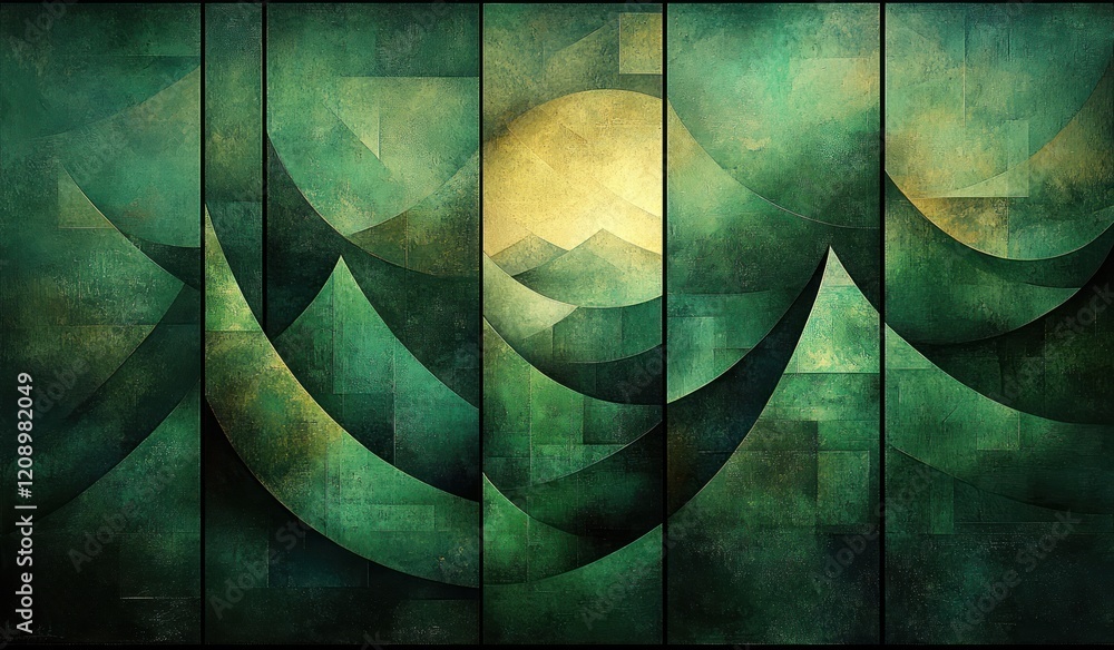 Poster abstract green background design with geometric shapes and textured layers