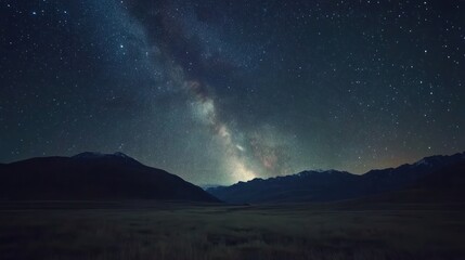 A mesmerizing view of the Milky Way stretching across the dark sky over mountains