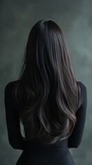Back view of a girl with beautiful wavy brown hair.
