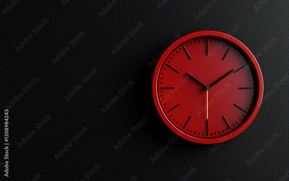 Poster red clock on black background; time concept.