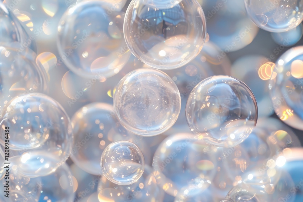 Aufkleber layered spheres of clear bubbles float gracefully, creating a mesmerizing visual effect under soft l