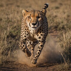 Naklejka premium The powerful back legs of a cheetah mid-sprint, showcasing its speed.
