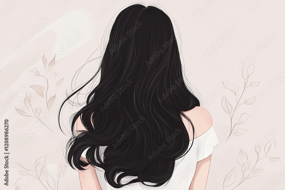 Canvas Prints Back view of a girl with beautiful long wavy brown hair.