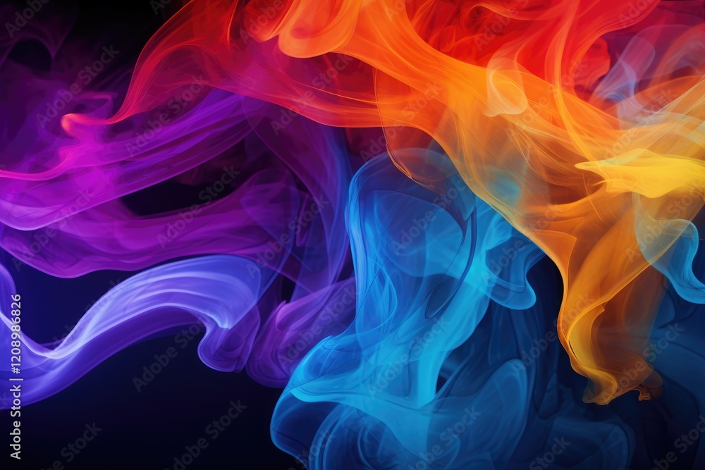 Poster abstract swirling smoke design with vibrant colors creating a captivating visual experience in a dar
