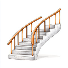 Curved staircase with wooden railing and stone steps, elegant design
