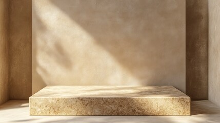 Product podium stage for mockup presentation, beige color, natural texture, background.