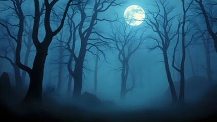 Obraz premium Mystical Moonlit Forest with Ethereal Mist and Enchanting Glow