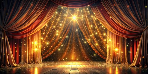 Glowing Stage Curtain Bokeh Photography: Grand Theater, Starlight Backdrop, Magical Scene