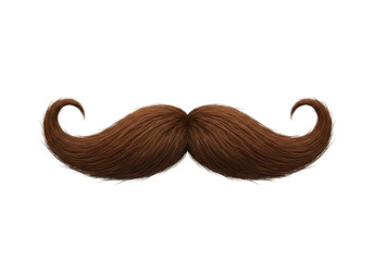 Thick, curved brown moustache with soft, realistic hair texture, isolated on a white background