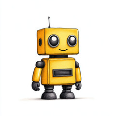 Fototapeta premium Cute yellow robot character with big eyes and friendly smile