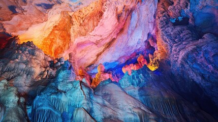 Colorful Stalactites and Stalagmites in a Cave