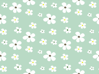 Floral seamless pattern with daisies in pink and green and white for spring and summer decoration