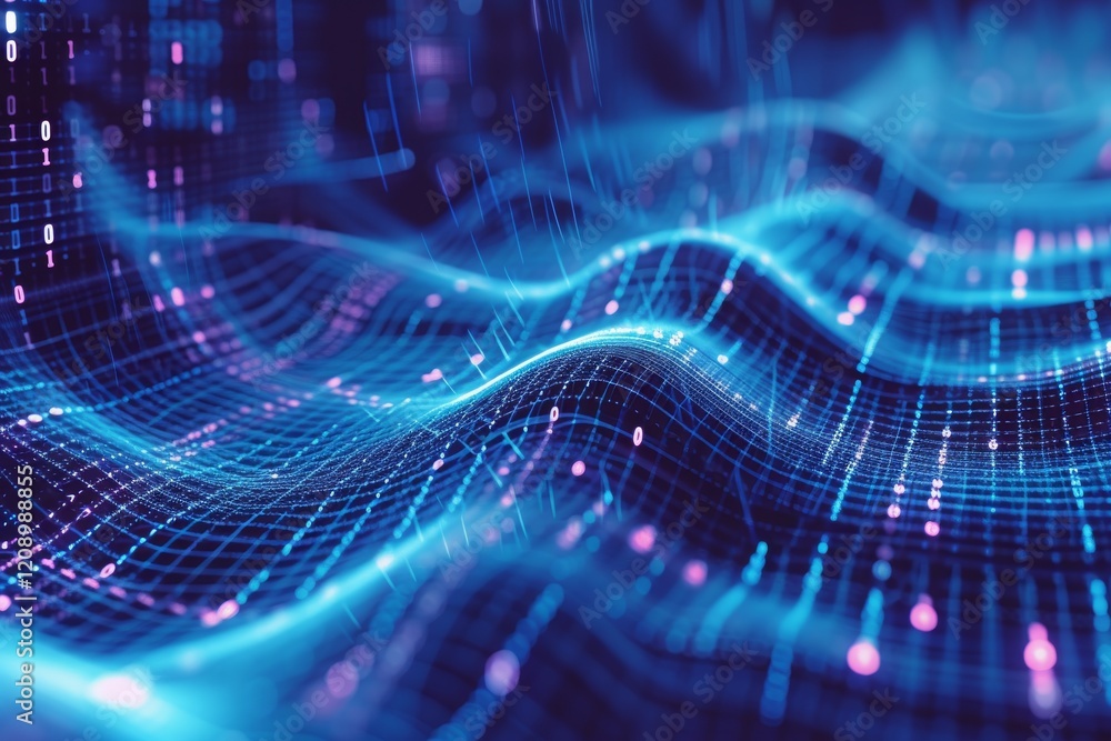 Aufkleber abstract digital background featuring flowing binary code waves, showcasing vibrant blue and pink co