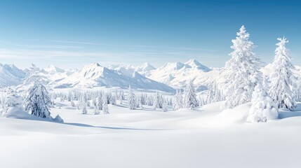 Snowy mountain range winter landscape, serene forest, perfect for travel brochures
