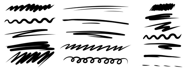 Scrawls, Scribbles, Squiggles and underline strikethroughs Collection. Doodle Marker line set. Vector set of abstract abstract pencil scratch mark