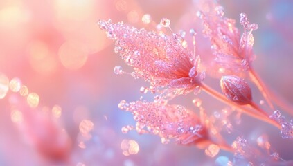 Fototapeta premium Pink Dew-Kissed Flowers: A Dreamy Macro Photograph
