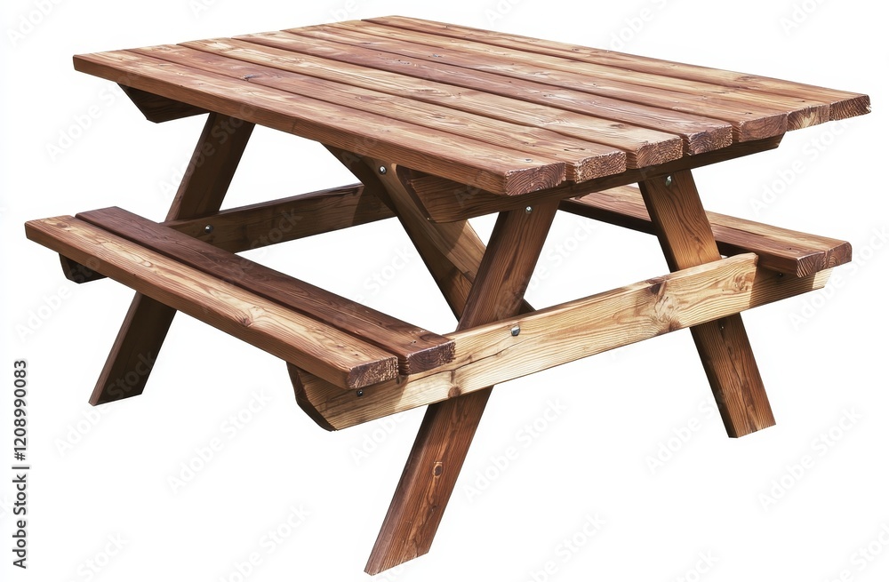 Wall mural Wooden picnic table isolated on white background.