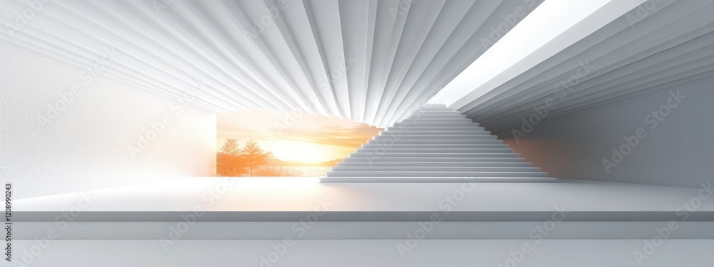 Poster futuristic minimalist architectural design with ultra white palette and sharp lines