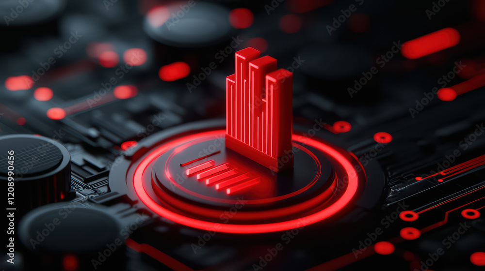 Poster bold red heat map interface with digital elements and geometric shapes