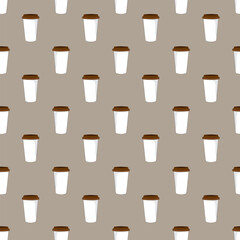 Cartoon coffee cup seamless pattern, simple design.