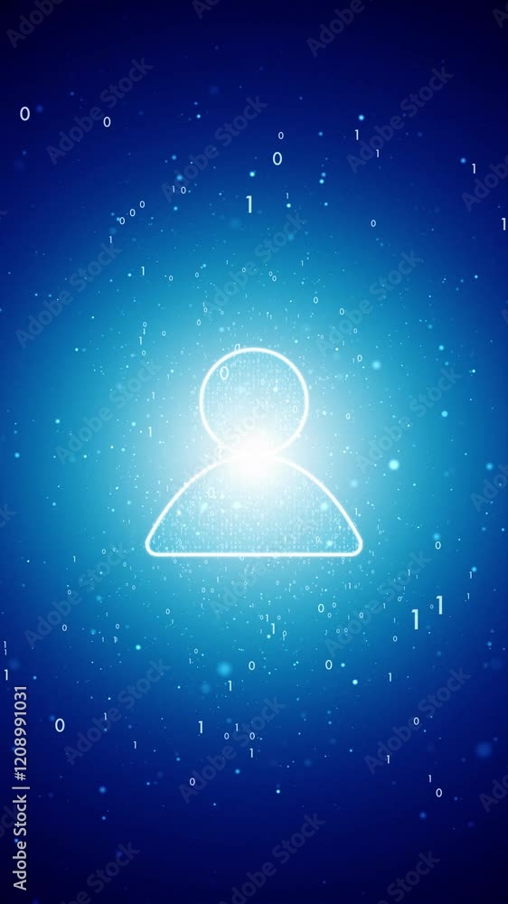 Poster seamless looping shining blue background with man icon vertical animation. concept people and comput
