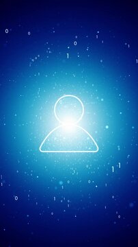 Seamless looping shining blue background with man icon vertical animation. Concept people and computer data background, 