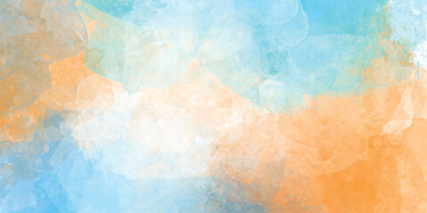 blue sky background with white clouds. panorama Multicolored background in watercolor