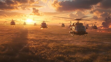 Fototapeta premium Sunset Helicopter Assault