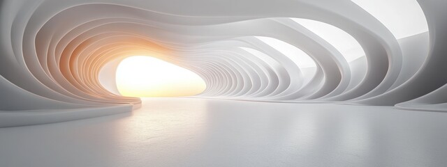 Obraz premium Futuristic Minimalist Interior Design with Curved White Lines and Soft Lighting