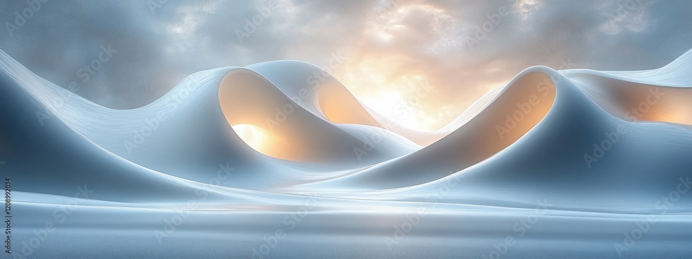 Poster abstract minimalism design with curved forms and soft lighting for modern interiors