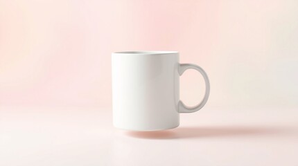 A white ceramic cup with a heart design, empty, placed on a surface, ideal for coffee or tea, with a handle, isolated and simple, perfect for a morning drink, mockup template