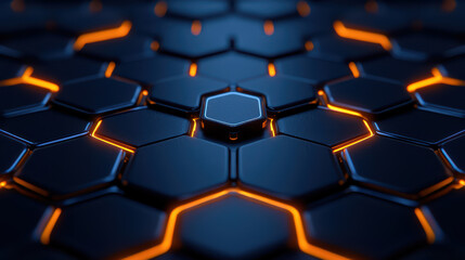 Fototapeta premium Cinematic shot of hexagonal pattern with glowing orange lines
