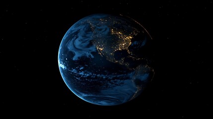 3D rendering of the Earth seen from space at night on universe galaxy