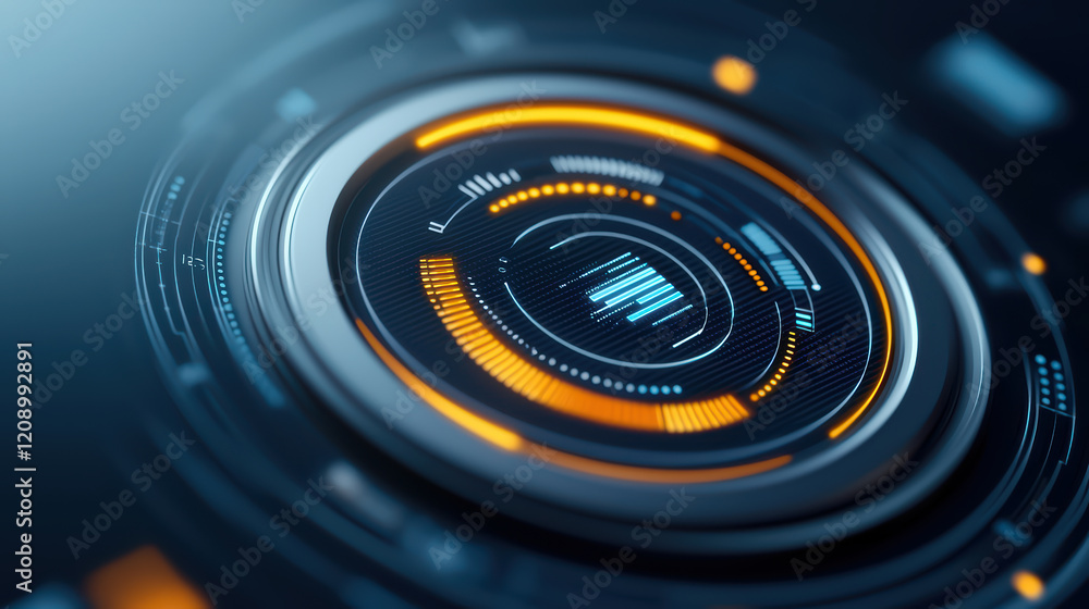 Poster futuristic dashboard display with glowing elements and data visualization