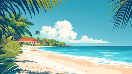 Stunning Tropical Beach Paradise with Swaying Palms and Turquoise Waters