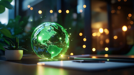 Fototapeta premium Ai generates a green globe business environment digital art urban setting innovative concept