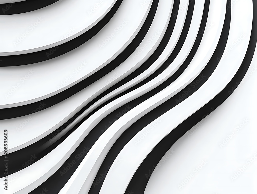 Poster a visually striking design featuring alternating black and white wavy lines that create a sense of d