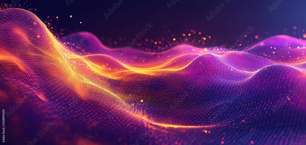 Aufkleber 3d digital landscape with neon colors flowing through a cyber network portal of data and technology