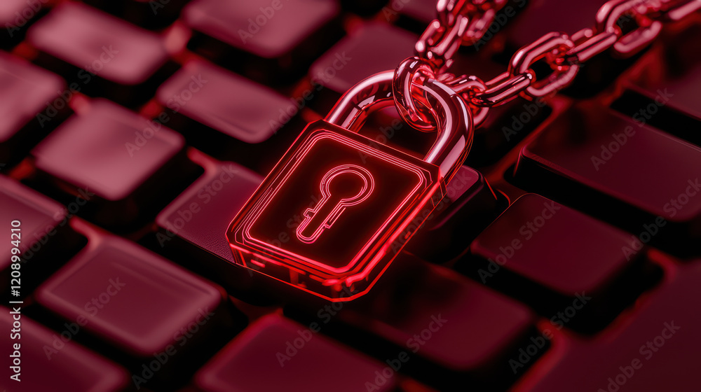 Aufkleber digital lock symbolizing cyber security threats on keyboard