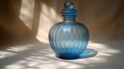 Elegant Blue Glass Decanter in Soft Light