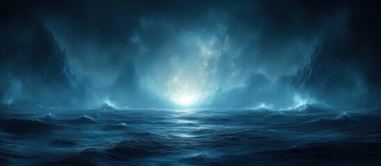 Misty Horizon Ethereal Blue Light Abstract Landscape Dreamlike Atmosphere