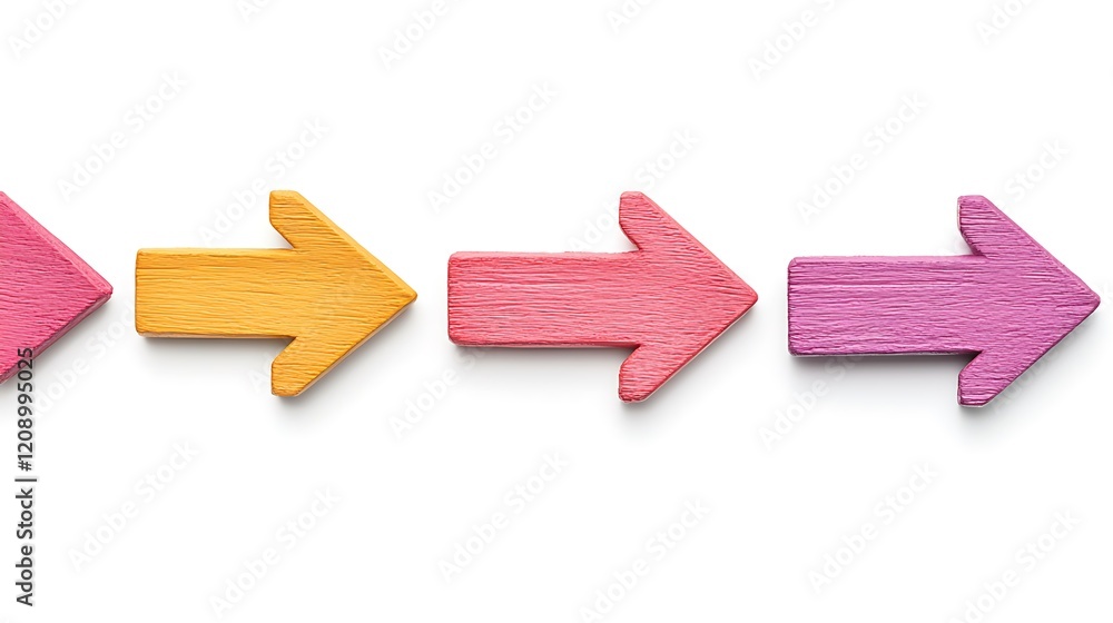 Poster colorful wooden arrows pointing to the right, symbolizing direction and progress in a vibrant and pl