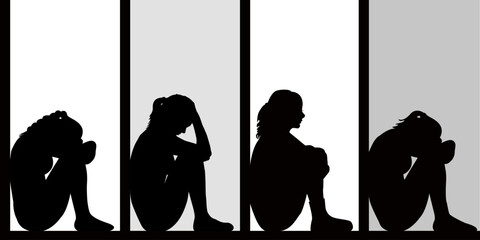 Collection of sad women silhouettes.eps