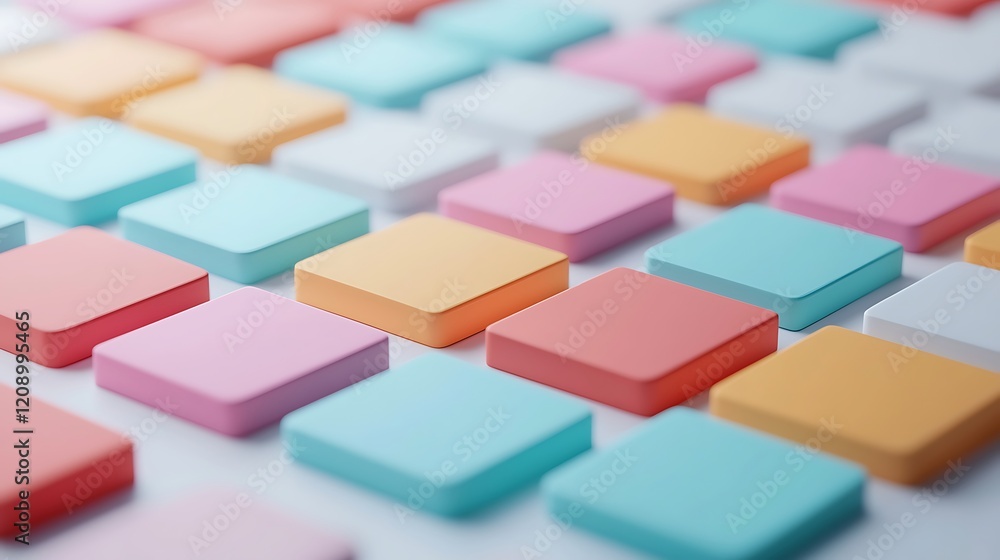 Aufkleber a colorful arrangement of square paper notes in pastel shades, creating a visually appealing pattern