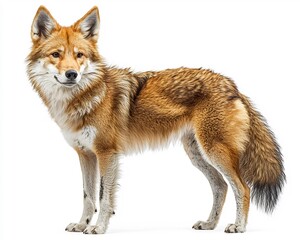 Obraz premium Dingo standing confidently with its tail slightly raised against a white background