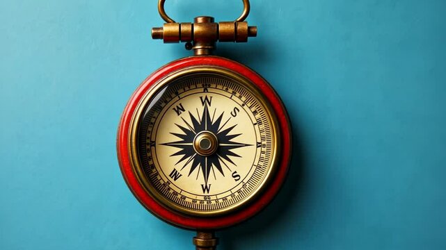 Vintage compass with intricate design on a blue background showcasing direction and navigation tools