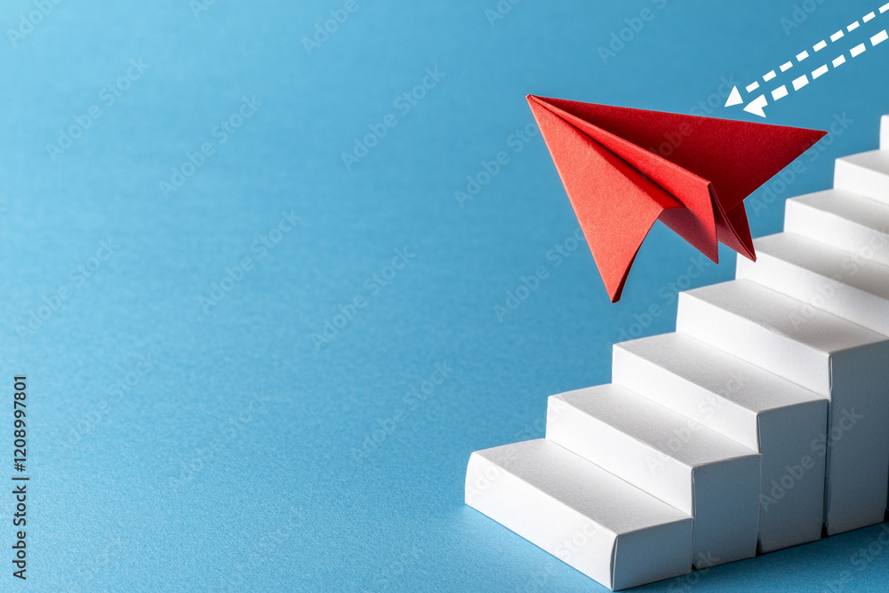 Aufkleber ai generate a journey paper airplane ascending steps in a minimalist space