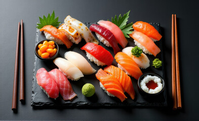 traditional sushi on a plate