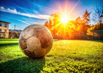 Panoramic Sun Flare on Old Ball Artificial Turf -  High Resolution Photo