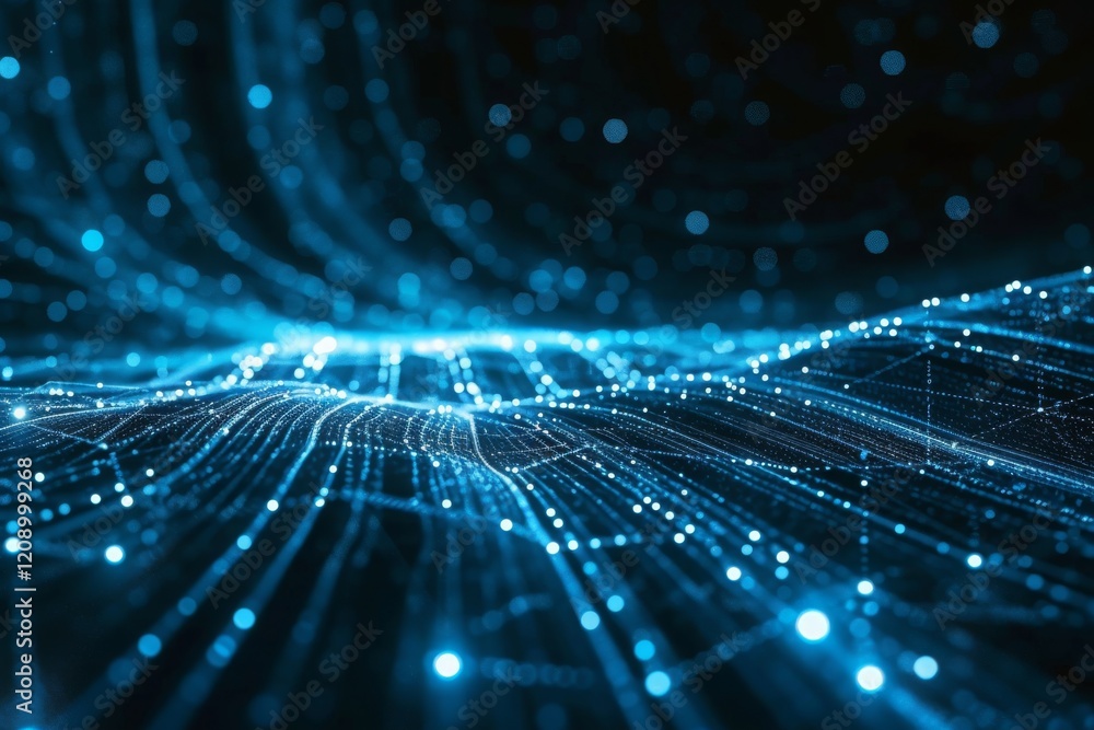 Aufkleber glowing blue lines create an abstract data system in a digital environment showcasing futuristic tec